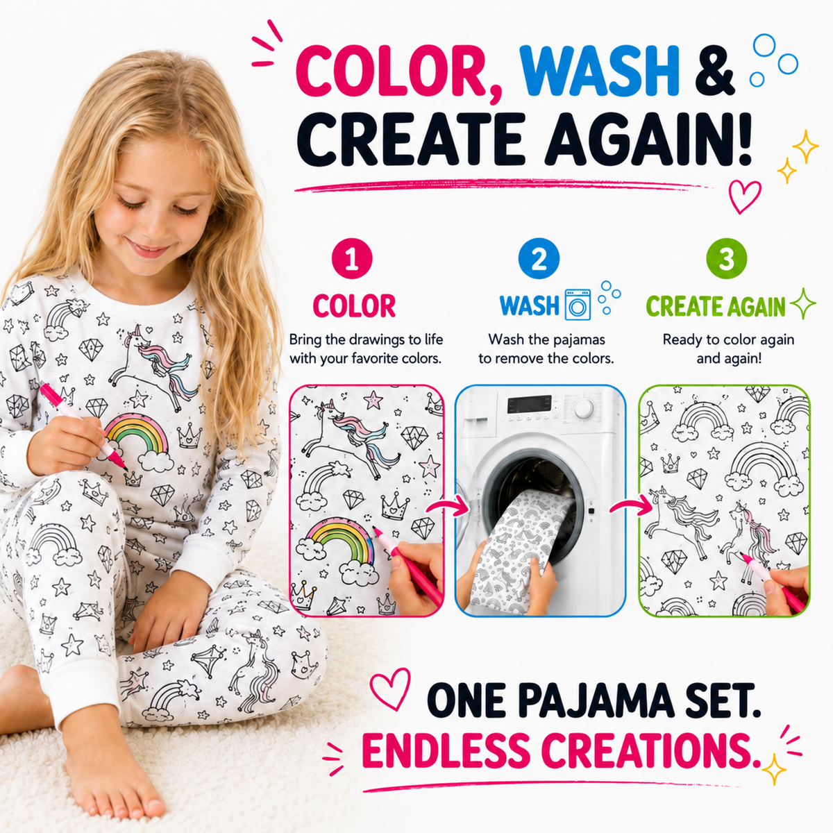 Color Moon color-in pajamas — markers sold separately
