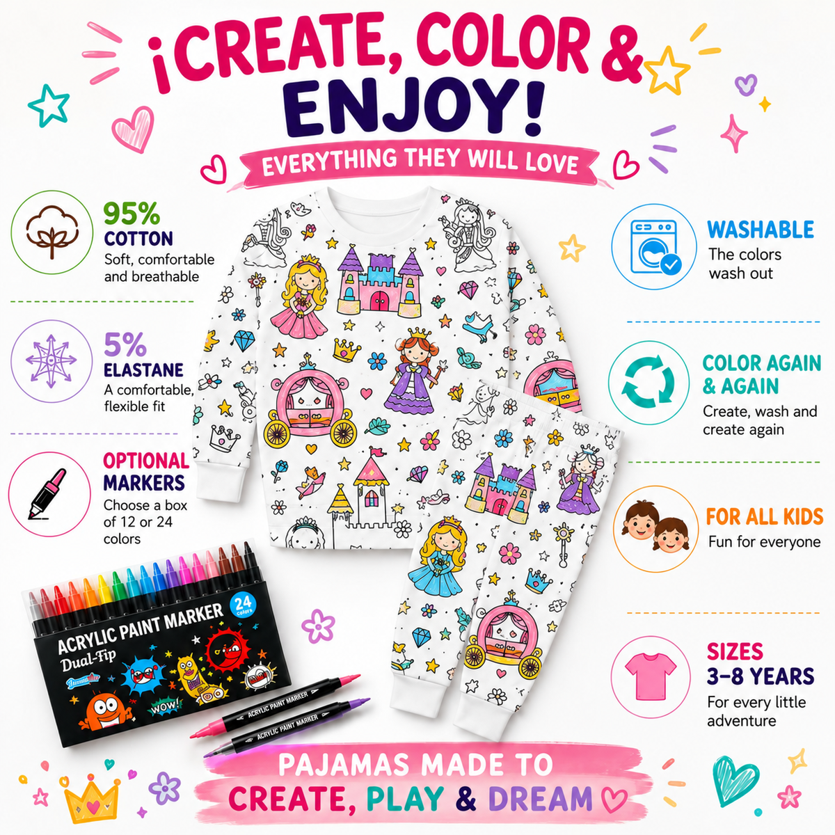 Color Moon color-in pajamas — markers sold separately